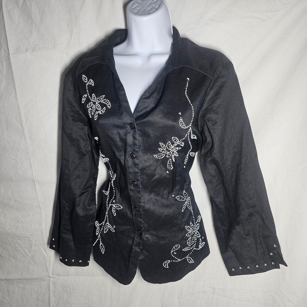 Vintage 90s y2k fairy whimsigoth gothic floral 3/4 sleeve blouse